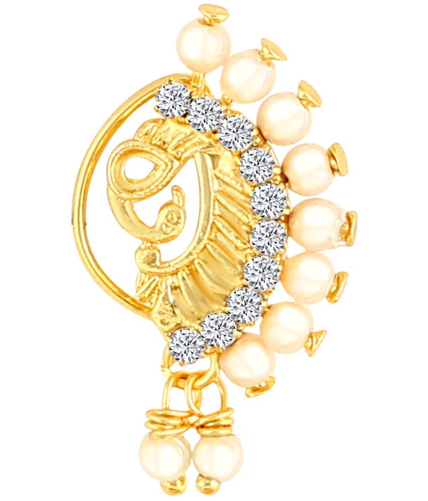     			Vivastri Gold Plated Red Stone with Peals Alloy Maharashtrian Nath Nathiya./ Nose Pin for Women &Girls VIVA1004NTH-Press