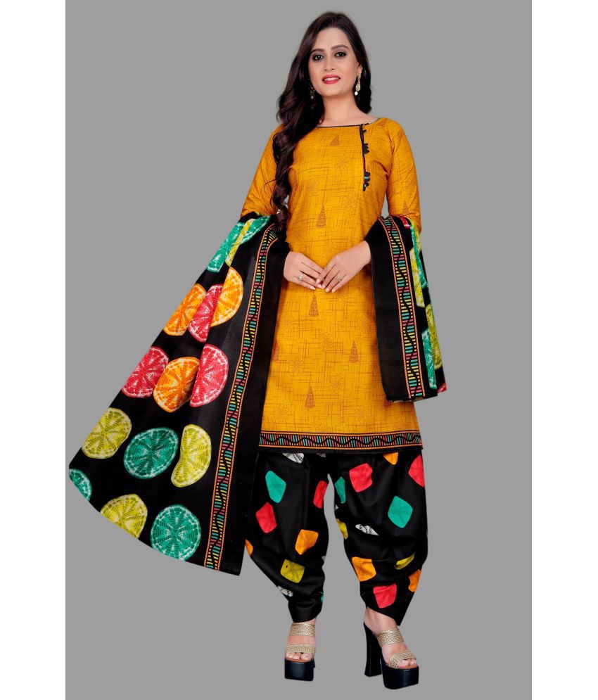     			WOW ETHNIC Unstitched Cotton Printed Dress Material - Yellow ( Pack of 1 )