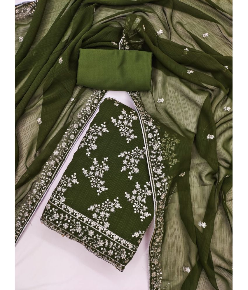     			ALSHOP Unstitched Georgette Embellished Dress Material - Green ( Pack of 1 )