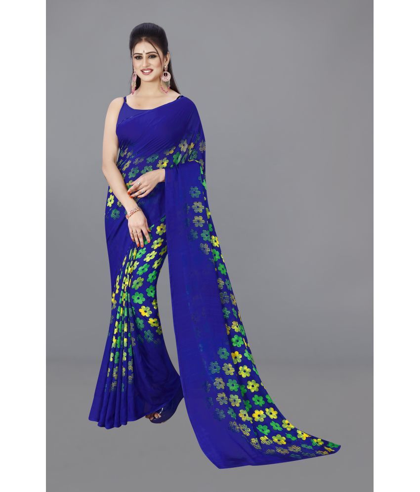     			ANAND SAREES Georgette Printed Saree Without Blouse Piece - Blue ( Pack of 1 )