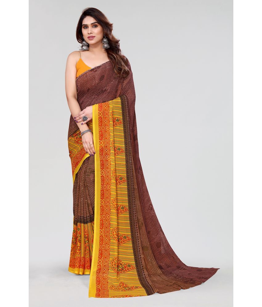     			ANAND SAREES Georgette Printed Saree Without Blouse Piece - Brown ( Pack of 1 )