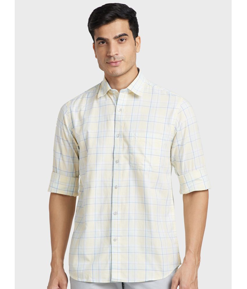     			Colorplus Cotton Blend Regular Fit Checks Full Sleeves Men's Casual Shirt - Yellow ( Pack of 1 )