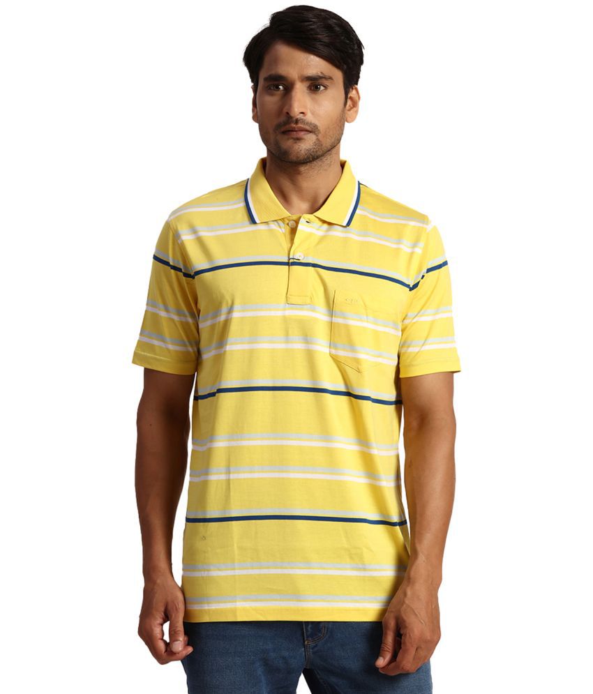     			Colorplus Cotton Slim Fit Striped Half Sleeves Men's Polo T-Shirt - Yellow ( Pack of 1 )