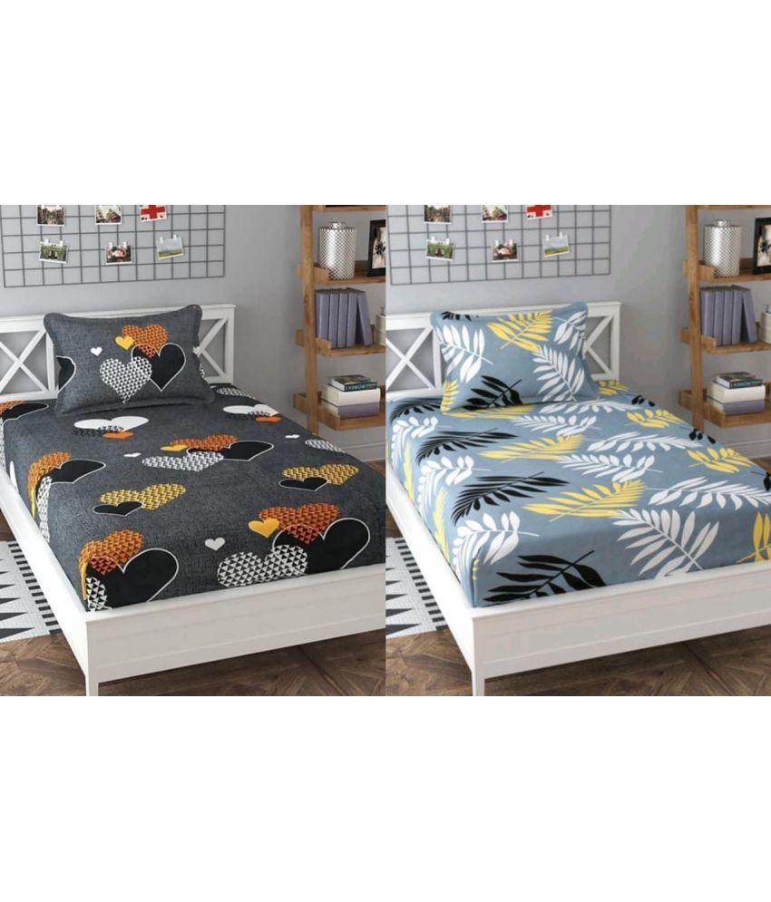     			Decent Home Poly Cotton Abstract Printed 2 Single Bedsheet with 2 Pillow Covers - light grey