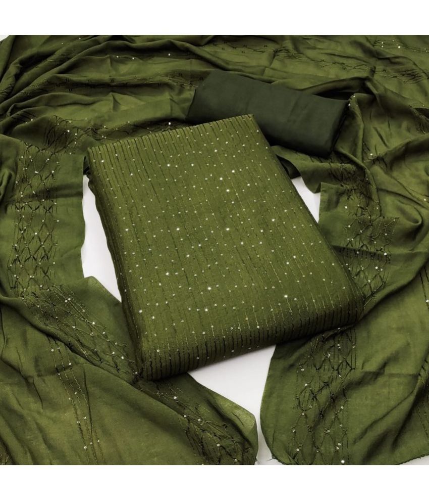     			JULEE Unstitched Chanderi Embellished Dress Material - Lime Green ( Pack of 1 )