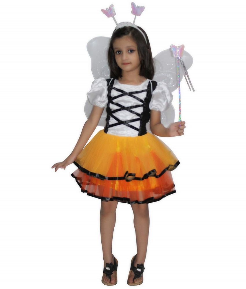     			Kaku Fancy Dresses Orange Butterfly Insect Costume -White-Orange, For Girls