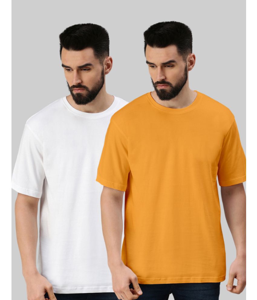     			Veirdo 100% Cotton Oversized Fit Solid Half Sleeves Men's T-Shirt - Mustard ( Pack of 2 )