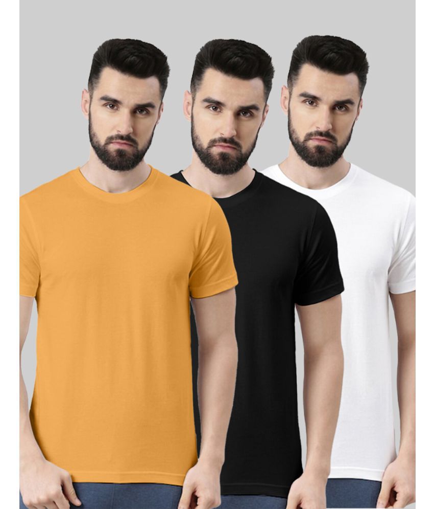     			Veirdo 100% Cotton Regular Fit Solid Half Sleeves Men's T-Shirt - Mustard ( Pack of 3 )