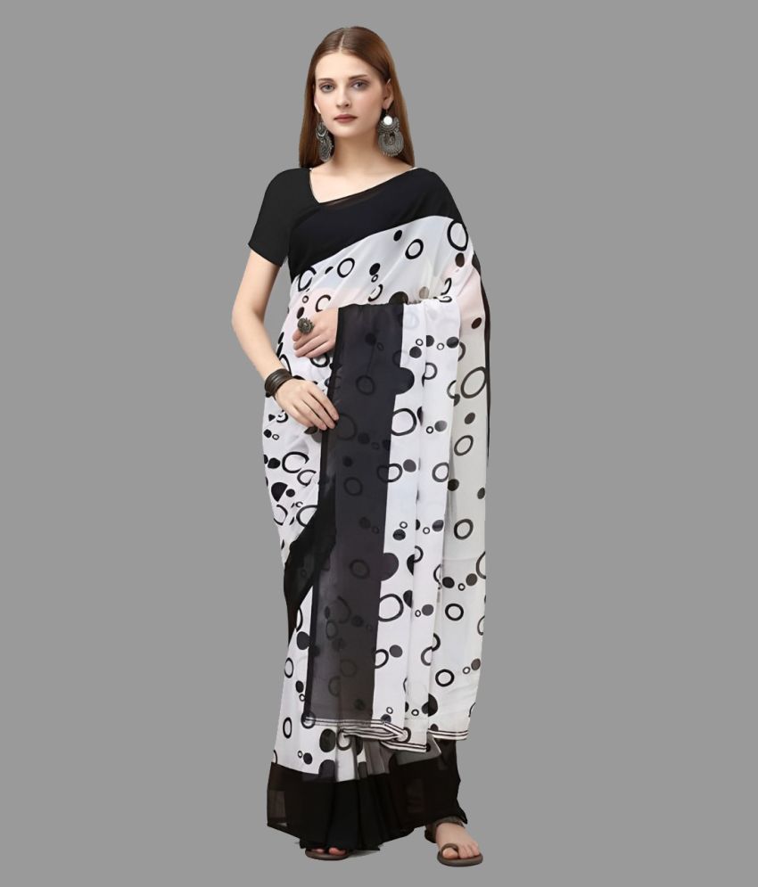     			Bhuwal Fashion Georgette Printed Saree With Blouse Piece - White ( Pack of 1 )