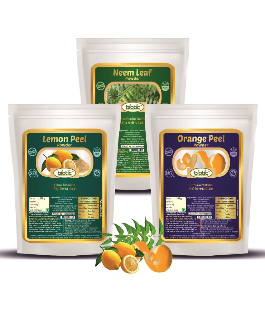    			Biotic Neem Leaf, Lemon Peel and Orange Peel Powder for face skin (100g each) 300 gm