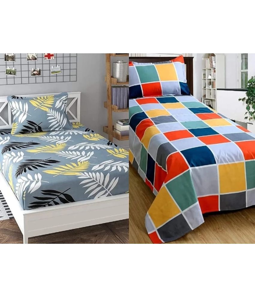     			Decent Home Poly Cotton Abstract Printed 2 Single Bedsheet with 2 Pillow Covers - Multicolor