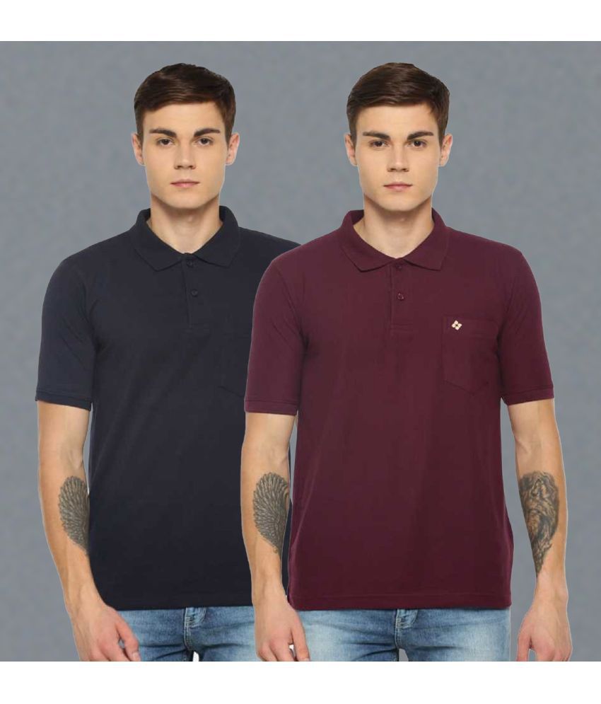     			Dollar Cotton Blend Regular Fit Solid Half Sleeves Men's Polo T Shirt - Multicolor ( Pack of 2 )