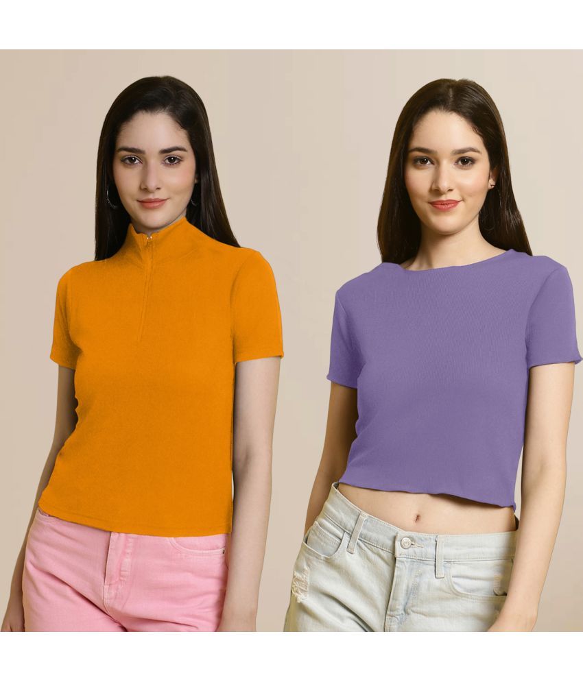     			Fabflee Multi Color Polyester Women's Crop Top ( Pack of 2 )