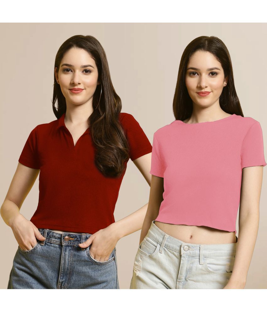     			Fabflee Multi Color Polyester Women's Crop Top ( Pack of 2 )