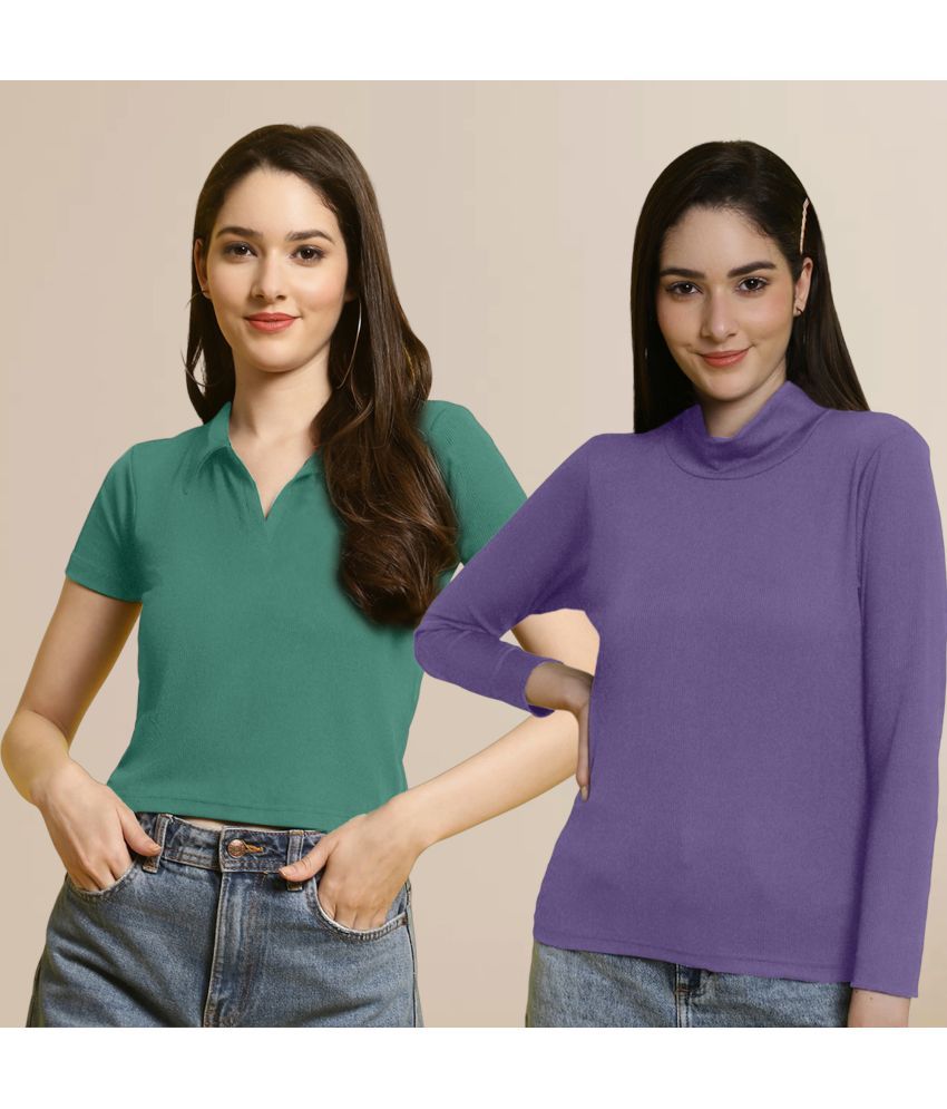     			Fabflee Multi Color Polyester Women's Crop Top ( Pack of 2 )