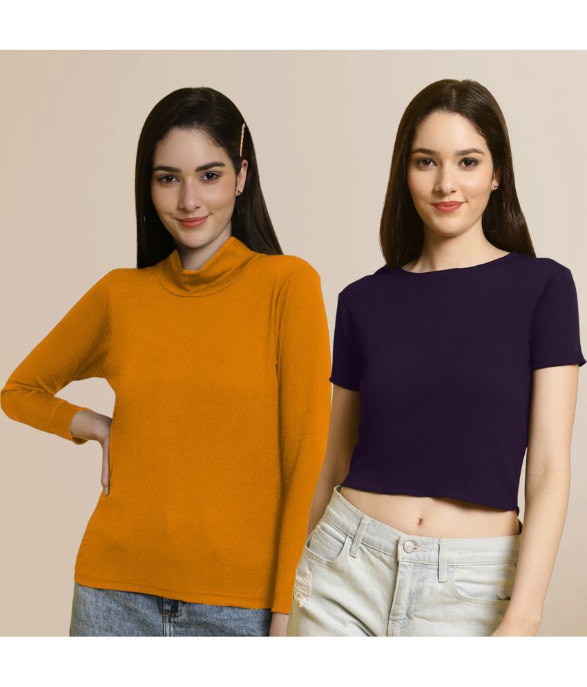     			Fabflee Multi Color Polyester Women's Crop Top ( Pack of 2 )