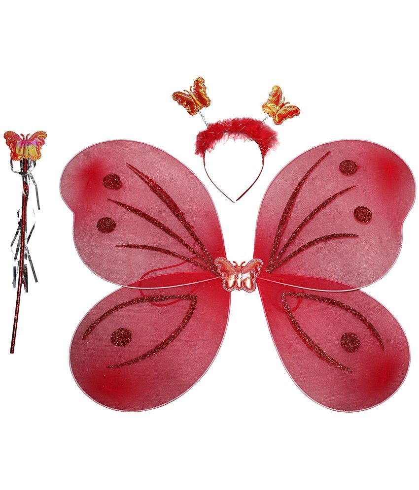     			Kaku Fancy Dresses Polyester Red Butterfly Wings Fairy Costume Accessories -White, 3-8 Years, For Girls