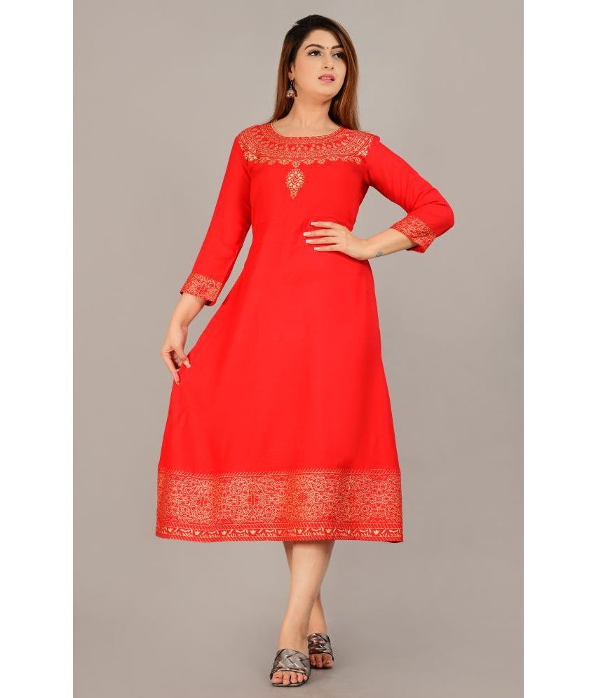     			NUPITAL Rayon Printed Flared Women's Kurti with Dupatta - Red ( Pack of 1 )