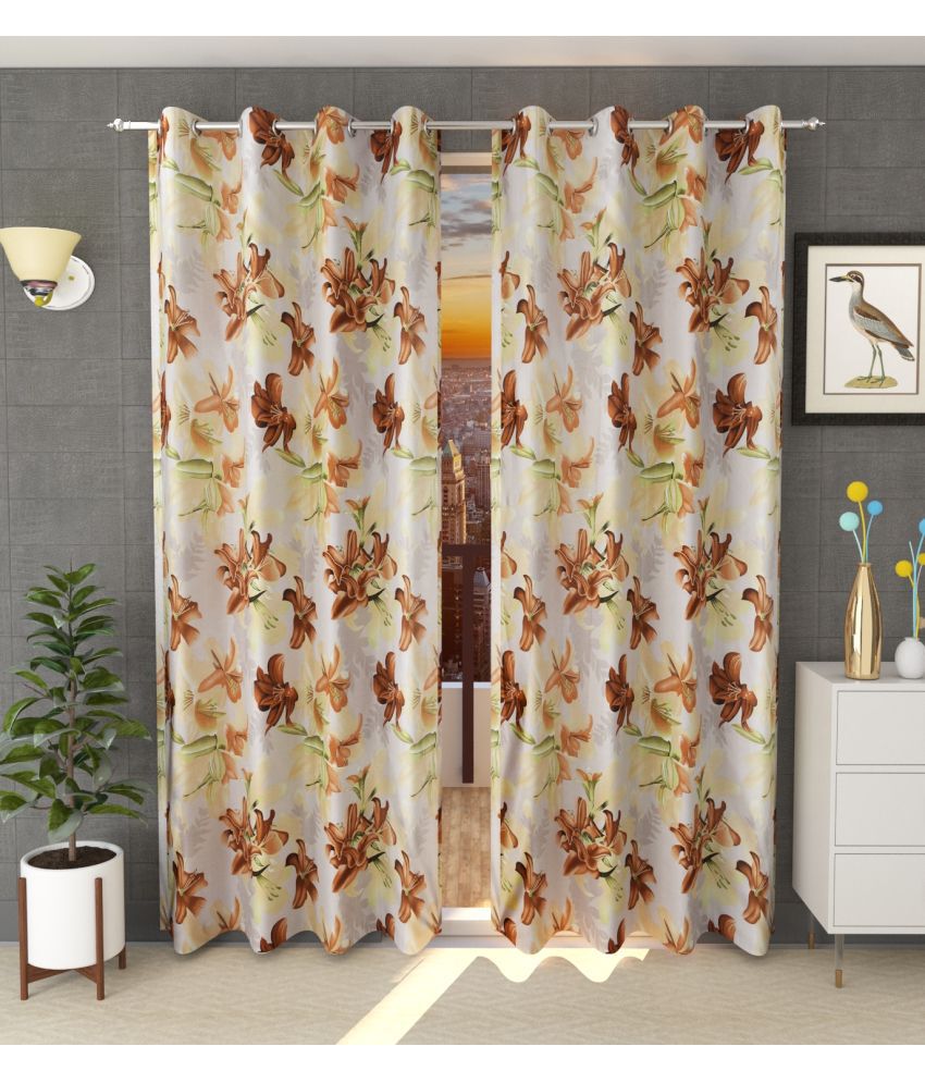     			Stella Creations Abstract Printed Room Darkening Eyelet Curtain 7 ft ( Pack of 2 ) - Brown