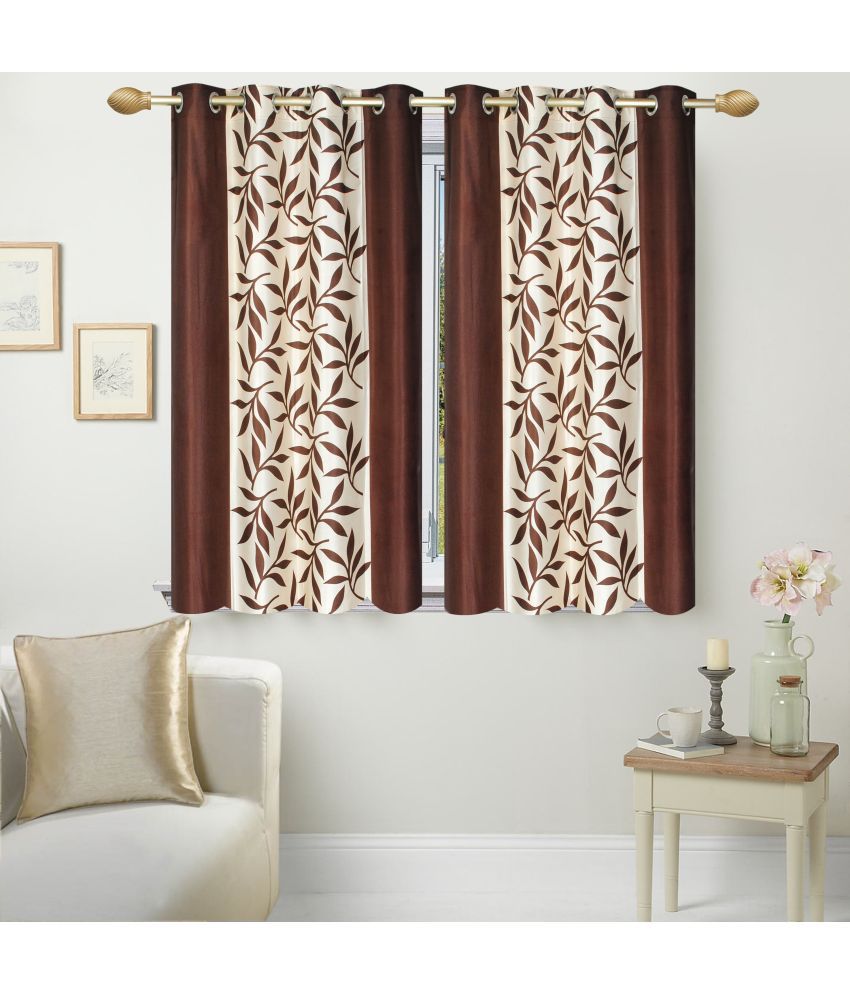     			Stella Creations Floral Semi-Transparent Eyelet Curtain 5 ft ( Pack of 2 ) - Brown