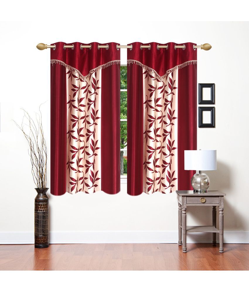     			Stella Creations Floral Semi-Transparent Eyelet Curtain 5 ft ( Pack of 2 ) - Purple