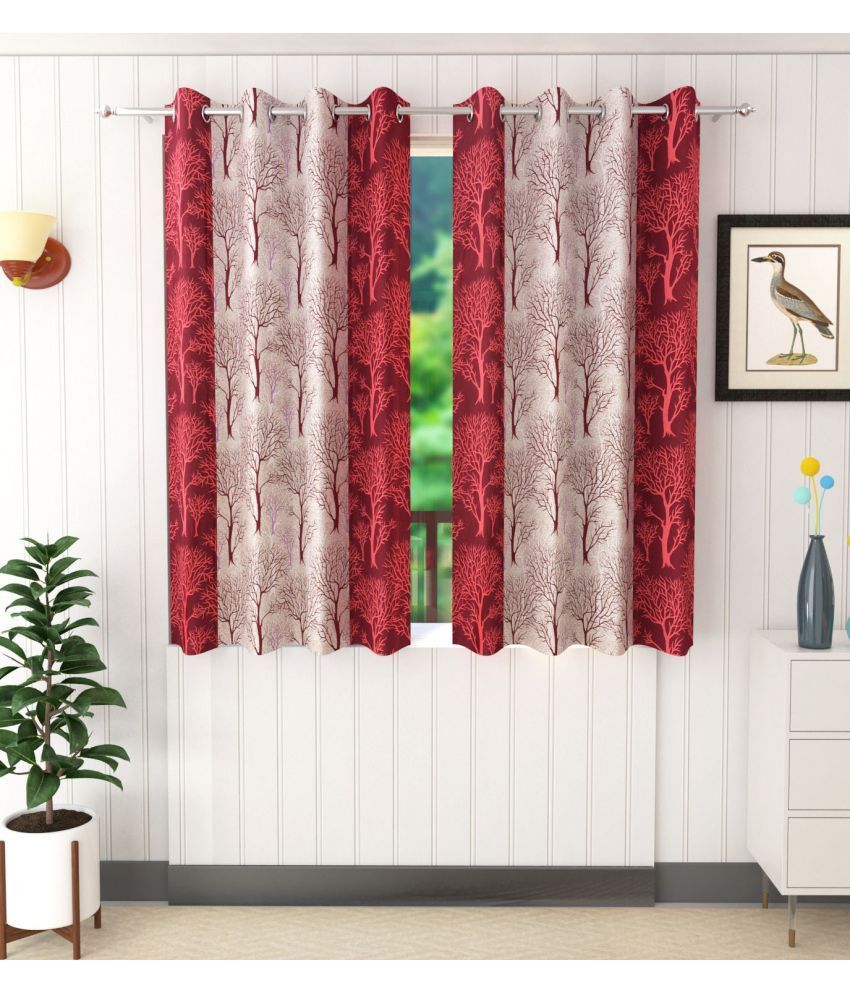     			Stella Creations Floral Semi-Transparent Eyelet Curtain 5 ft ( Pack of 2 ) - Purple