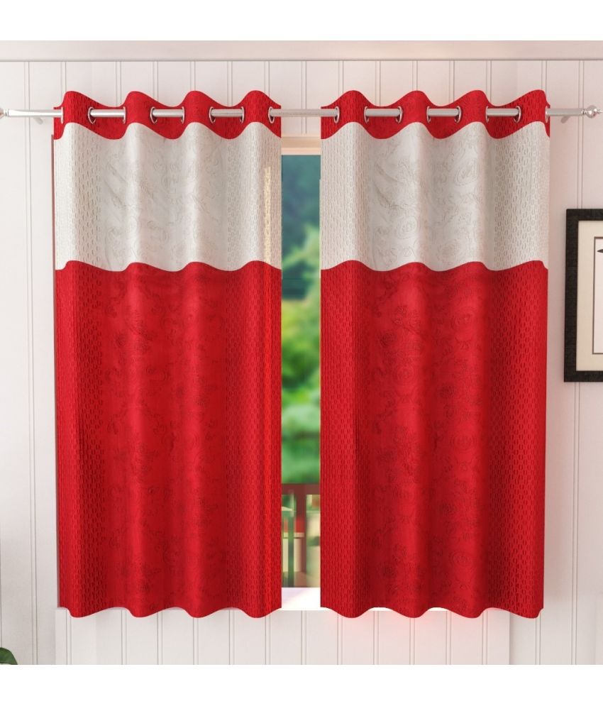     			Stella Creations Solid Room Darkening Eyelet Curtain 5 ft ( Pack of 2 ) - Red
