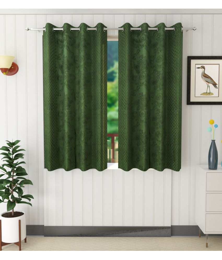     			Stella Creations Solid Room Darkening Eyelet Curtain 5 ft ( Pack of 2 ) - Green