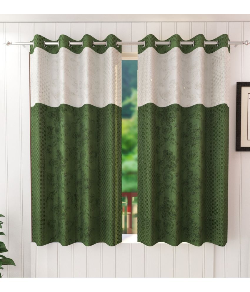     			Stella Creations Solid Room Darkening Eyelet Curtain 5 ft ( Pack of 2 ) - Green