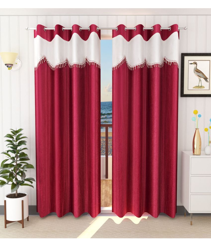     			Stella Creations Solid Room Darkening Eyelet Curtain 9 ft ( Pack of 2 ) - Maroon