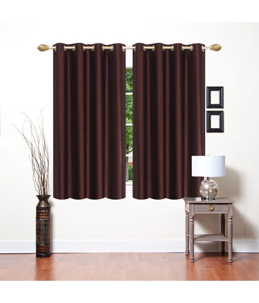     			Stella Creations Solid Semi-Transparent Eyelet Curtain 5 ft ( Pack of 2 ) - Brown