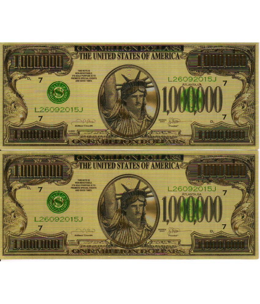     			1 Million US Dollar Bill 24 Kt Gold Plated 2 notes