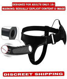NAUGHTY TOYS PRESENT 7 INCH BIG HOLLOW BLACK STRAP ON DILDO WITH VIBRATION AND BELT  FEMALE SEX TOY BY KAMAHOUSE
