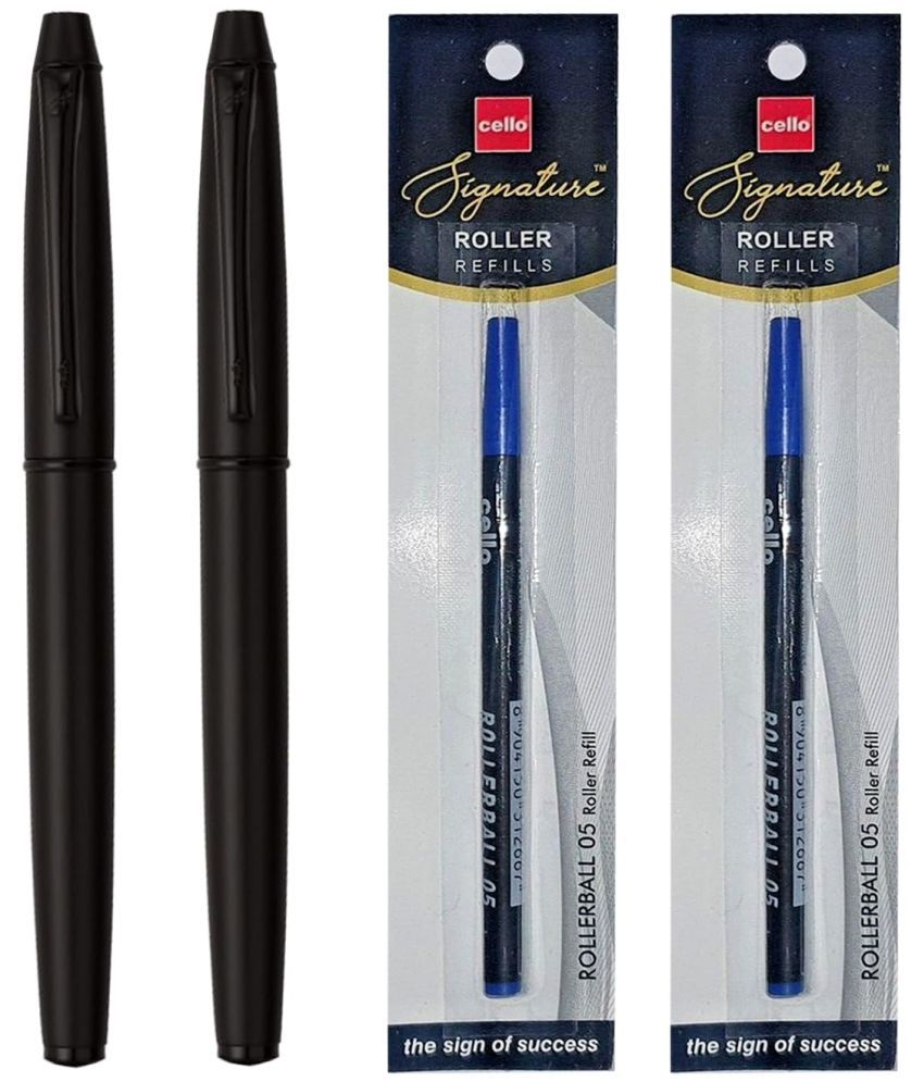     			Cello Signature Series Carbon Roller Pen with Roller Pen Refill Combo Blue Ink, Pack of 2