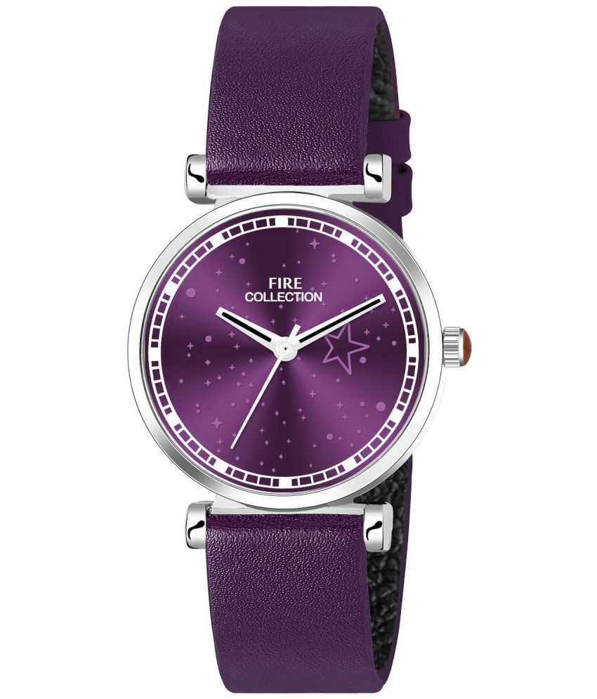     			Fire Collection Purple Leather Analog Womens Watch