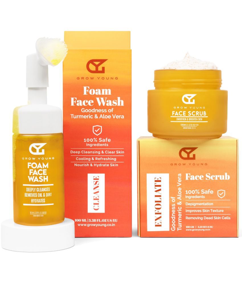     			Grow Young Deep Cleansing Skin Care Set: Gentle Exfoliation, Clear Skin & Instant Brightness with Turmeric & Aloe Vera - Foam Wash (100 ml) + Face Scrub (100 gm)