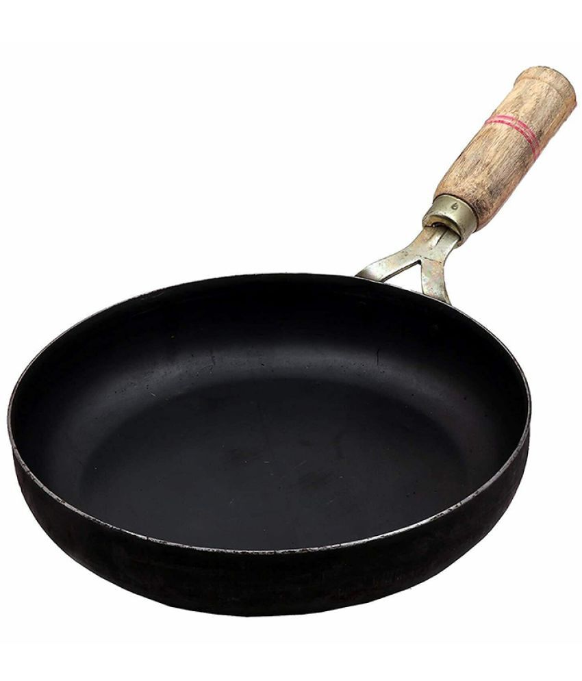     			HOMETALES Iron Cookware Frying Pan | Wok with wooden handle, (1) L, 22 cm Dia, 2 mm Thickness