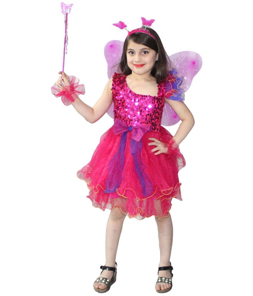     			Kaku Fancy Dresses Magenta Butterfly Insect Costume Set -Magenta, 5-6 Years, for Girls