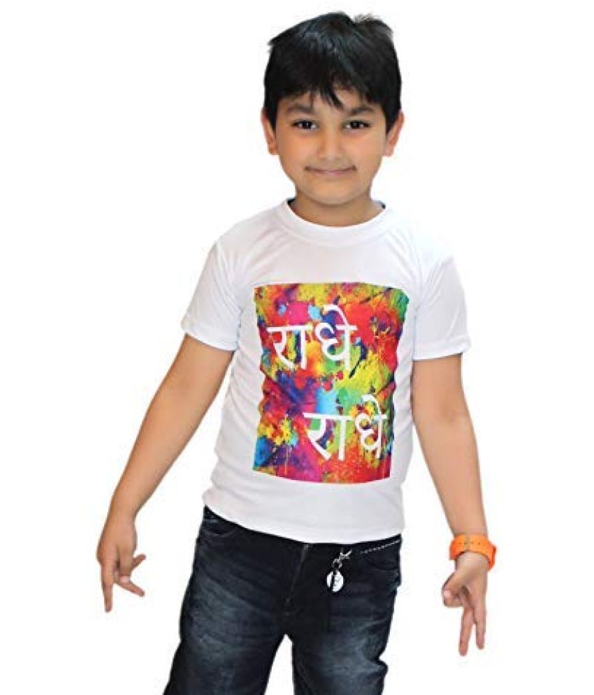     			Kaku Fancy Dresses Printed White Holi T-Shirt Costume for Boys & Girls (Radhe_20-26 years)