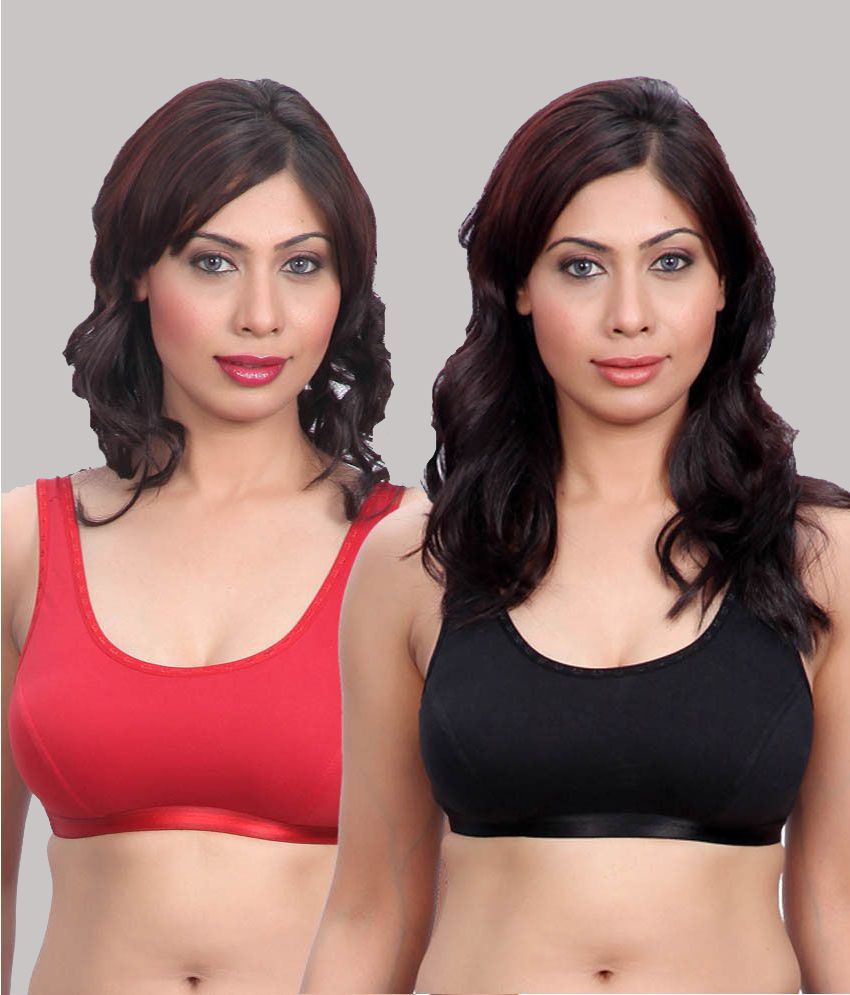     			Kiran Enterprises Red Cotton Non Padded Women's Sports Bra ( Pack of 3 )