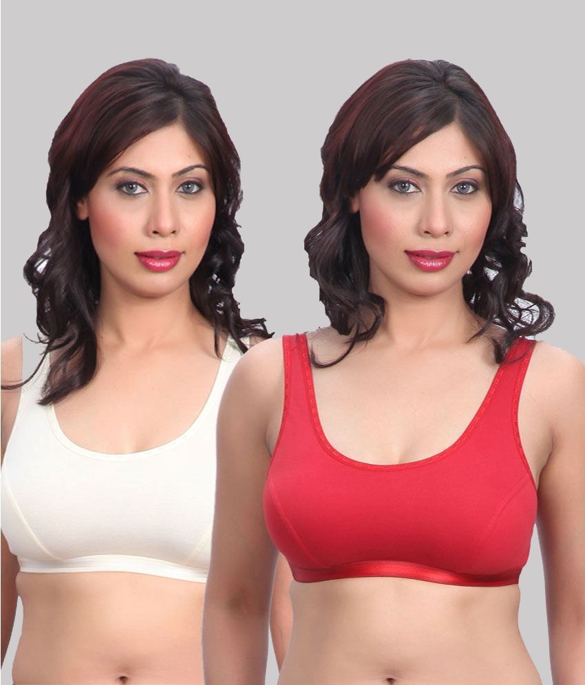     			Kiran Enterprises Pack of 2 Cotton Non Padded Women's T-Shirt Bra ( White ) Sport Bra