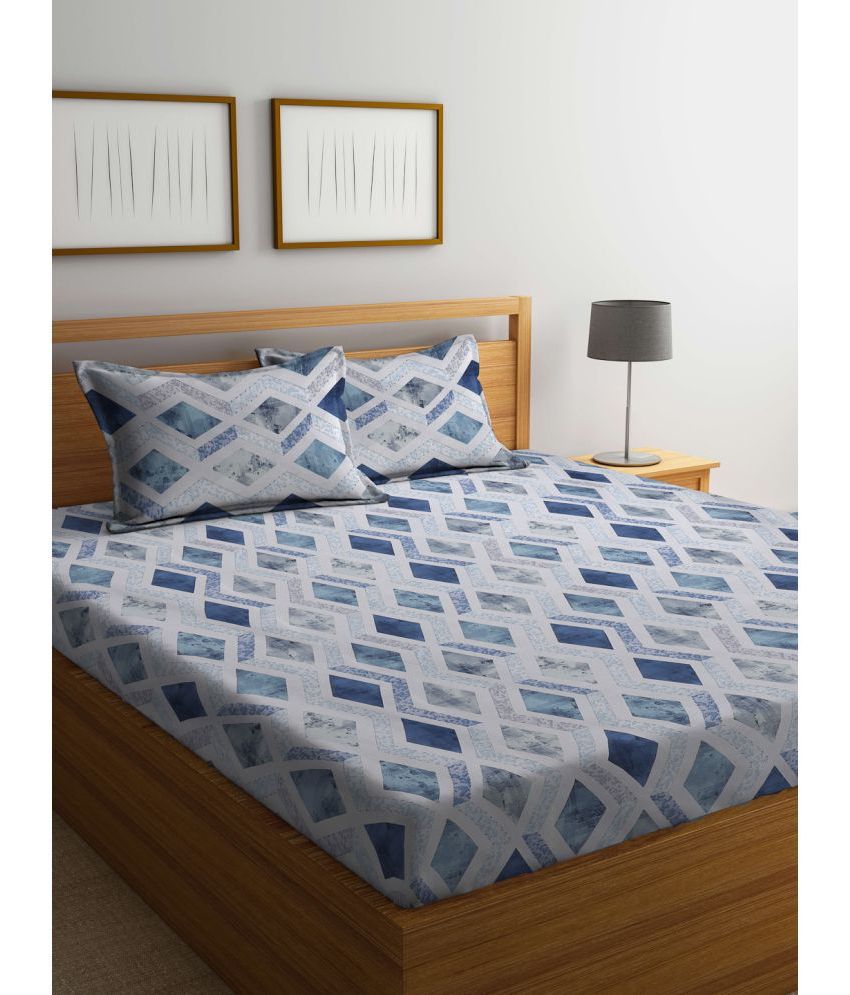     			Klotthe Cotton Abstract 1 Double King Size Bedsheet with 2 Pillow Covers - Indigo