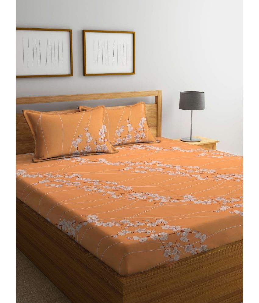     			Klotthe Cotton Floral 1 Double King Size Bedsheet with 2 Pillow Covers - Orange