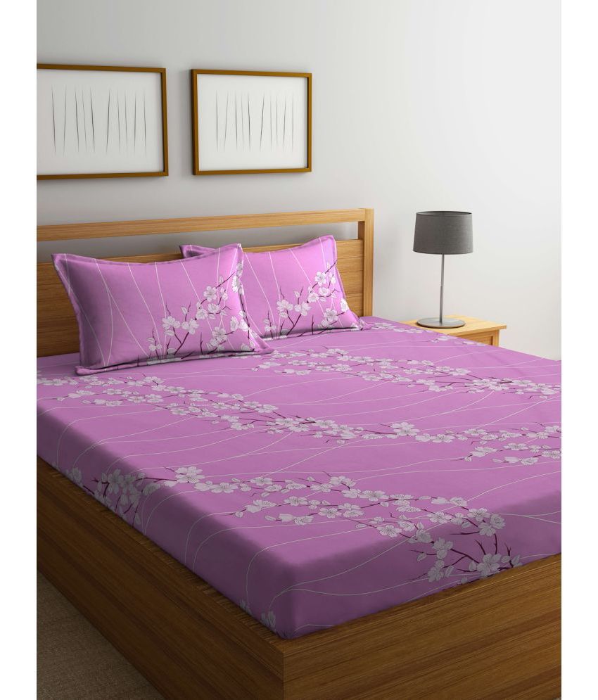     			Klotthe Cotton Floral 1 Double King Size Bedsheet with 2 Pillow Covers - Lavender