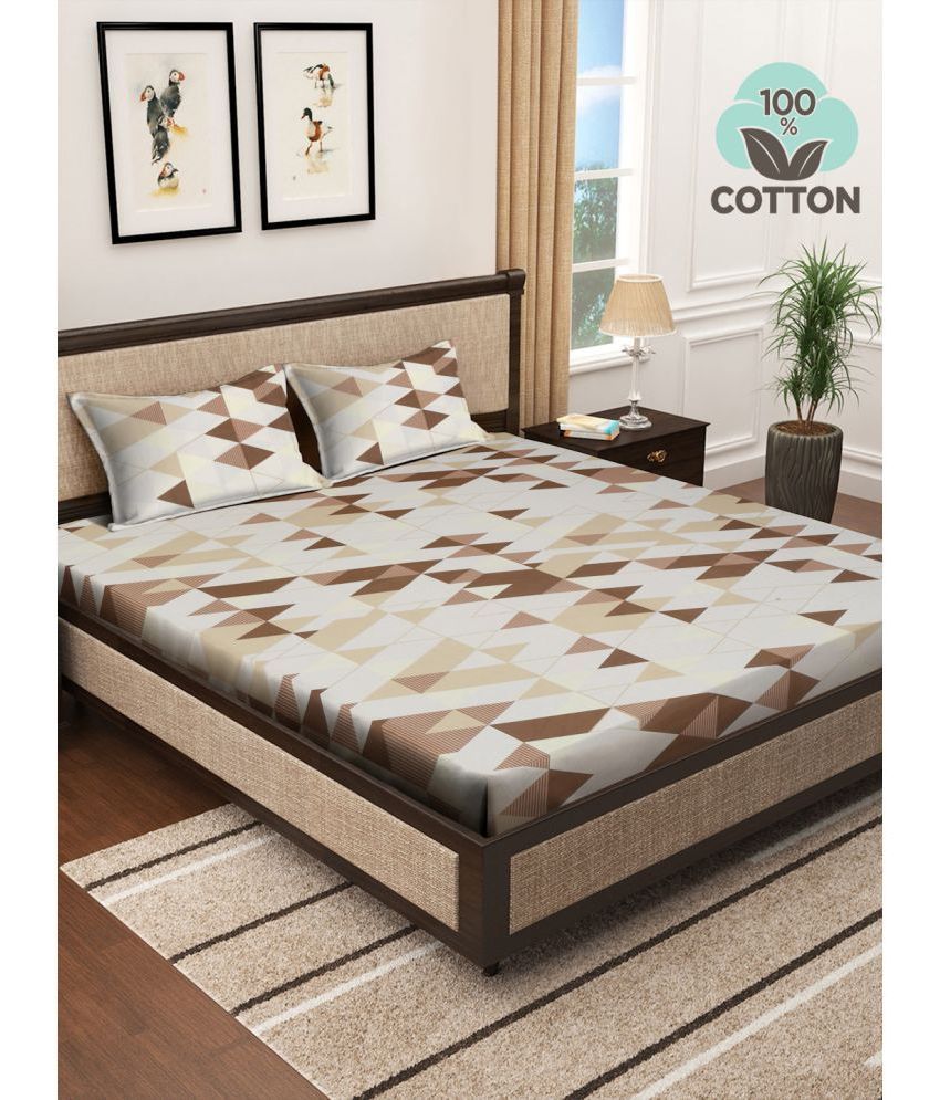     			Klotthe Cotton Geometric 1 Double King Size Bedsheet with 2 Pillow Covers - Brown