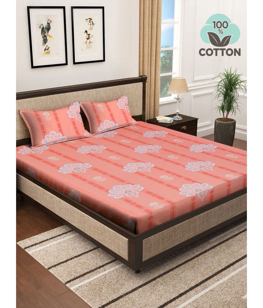     			Klotthe Cotton Nature 1 Double King Size Bedsheet with 2 Pillow Covers - Peach