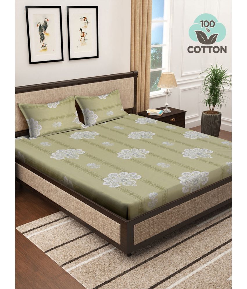     			Klotthe Cotton Nature 1 Double King Size Bedsheet with 2 Pillow Covers - Light Green