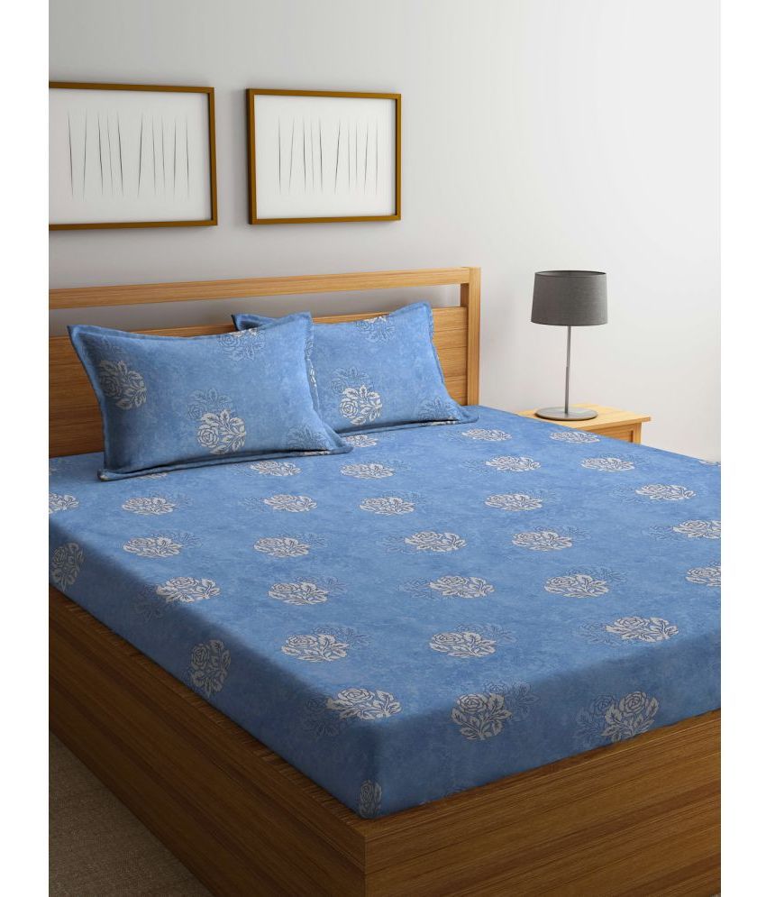    			Klotthe Cotton Nature 1 Double King Size Bedsheet with 2 Pillow Covers - Blue