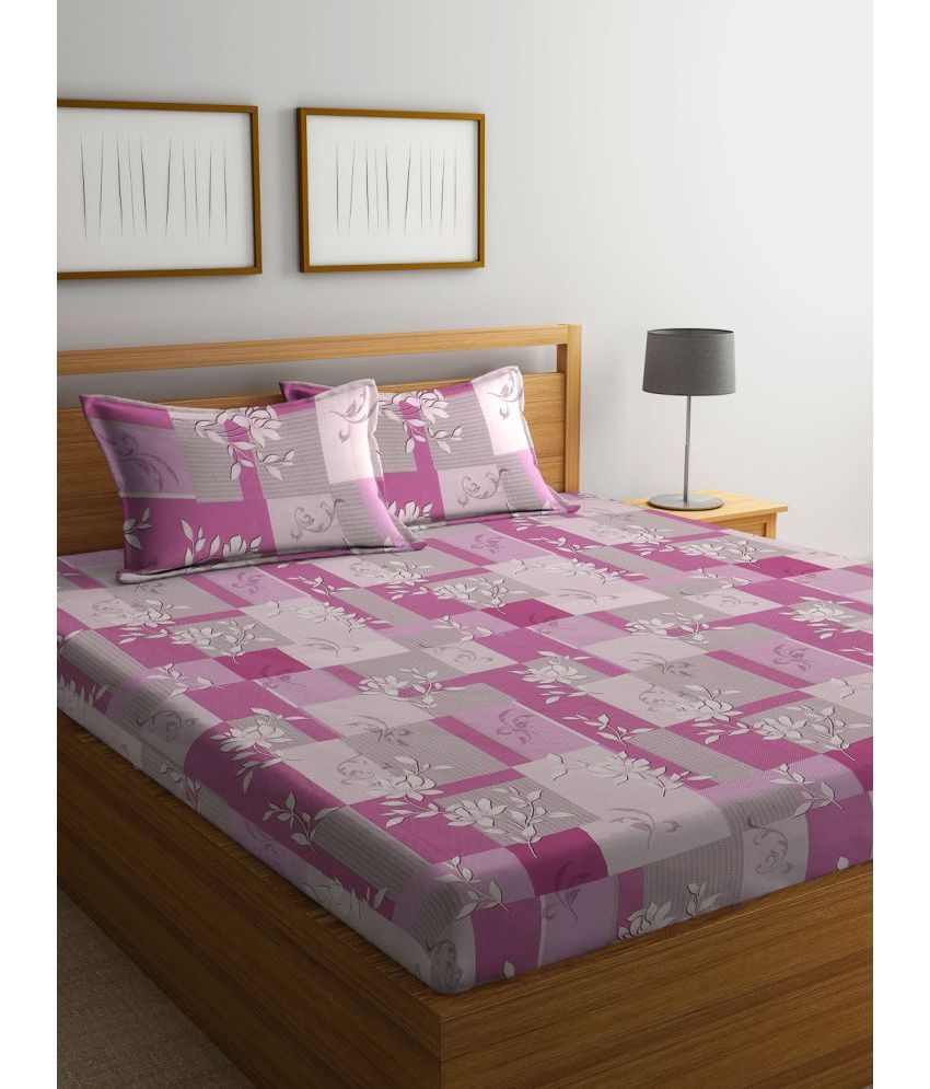     			Klotthe Cotton Nature 1 Double King Size Bedsheet with 2 Pillow Covers - Purple