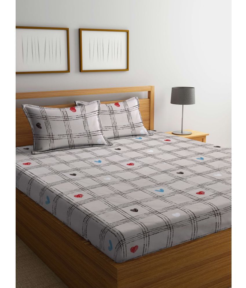     			Klotthe Poly Cotton Big Checks 1 Double King Size Bedsheet with 2 Pillow Covers - Multicolor
